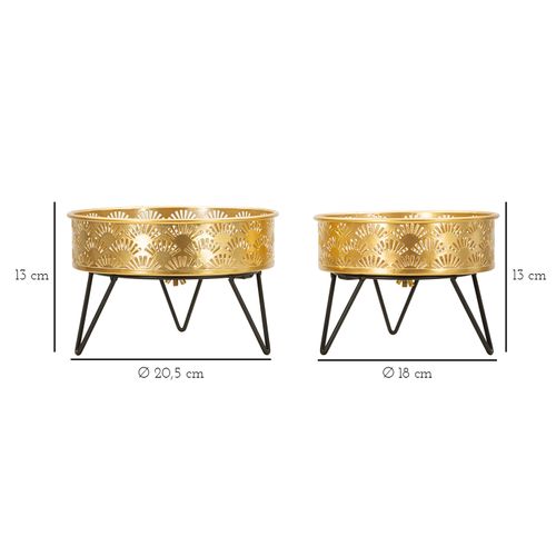 Paire De Porte-vases Métalliques Dorés Avec Décor Géométrique, Ø 20,5x13-18x13 Cm