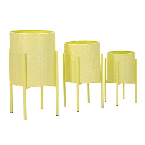Set De 3 Porte-vases Métalliques Ø 36x56,5-30x48,5-24x37,5 Cm Couleur Jaune