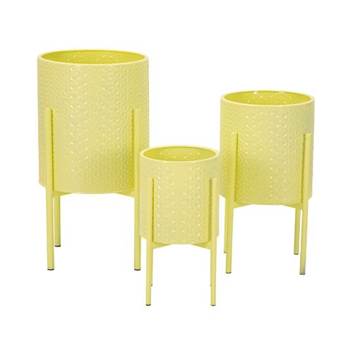 Set De 3 Porte-vases Métalliques Ø 36x56,5-30x48,5-24x37,5 Cm Couleur Jaune