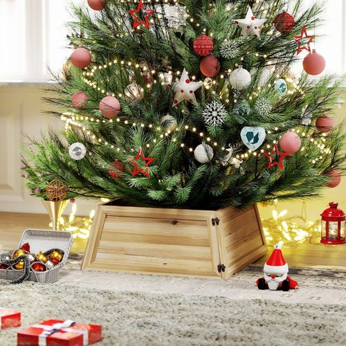 Jupe De Sapin 65x65 Cm En Bois De Pin Naturel, Style Rustique Pour Noël