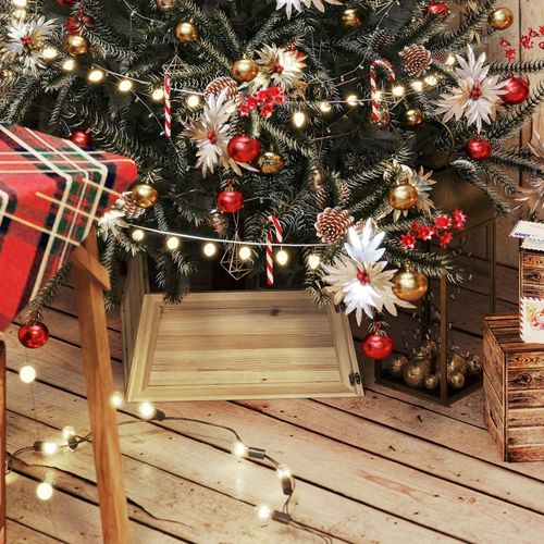 Jupe De Sapin 65x65 Cm En Bois De Pin Naturel, Style Rustique Pour Noël