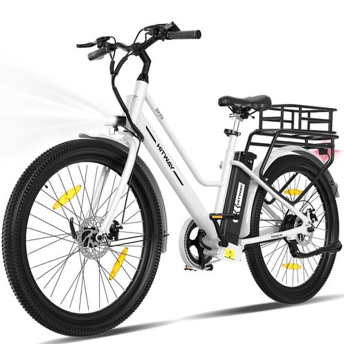 Vélo électrique 27.5" - 250w - Batterie Amovible 36v13ah - App -blanc+hitway Panier Arrière