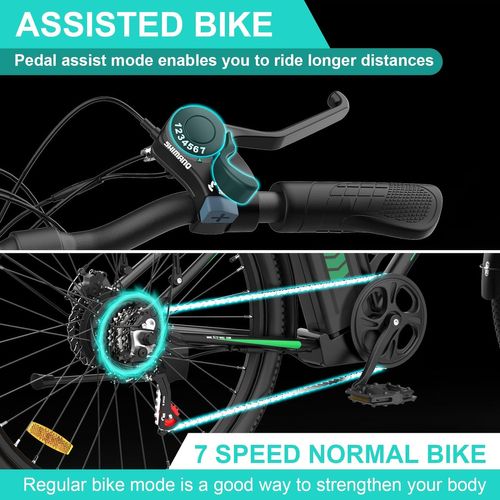 Vélo Électrique Hitway 26” Vae - 7 Vitesses - Batterie Amovible 36v 12ah - Noir