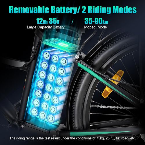 Vélo Électrique Hitway 26” Vae - 7 Vitesses - Batterie Amovible 36v 12ah - Noir
