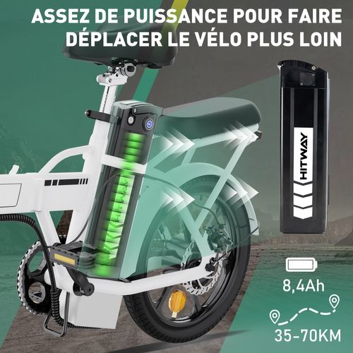 Vélo Électrique Pliable 16" Hitway - Batterie 36v 8,4ah - Pédalage Assisté - Pompe à Vélo Gratuite