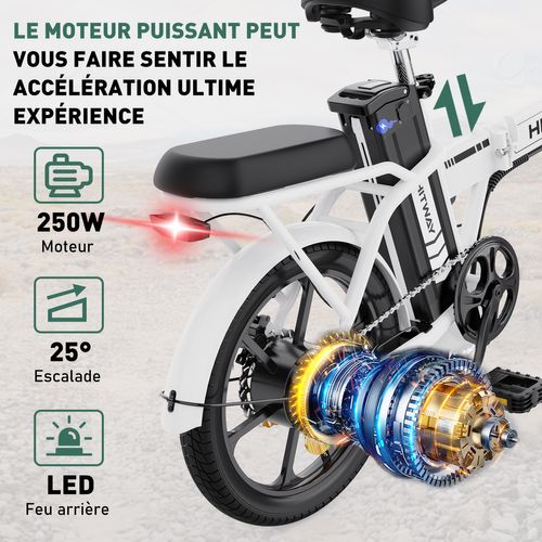 Vélo Électrique Pliable 16" Hitway - Batterie 36v 8,4ah - Pédalage Assisté - Pompe à Vélo Gratuite