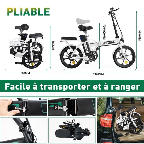 Vélo Électrique Pliable 16" Hitway - Batterie 36v 8,4ah - Pédalage Assisté - Pompe à Vélo Gratuite