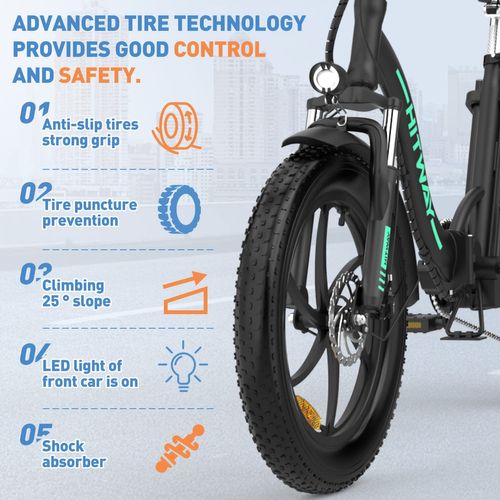 Vélo Électrique Hitway 20" Vtt Vae - Batterie 36v - 11,2ah - Moteur 250w - 7 Vitesses - Noir