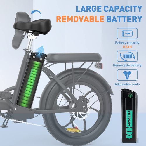 Vélo Électrique Hitway 20" Vtt Vae - Batterie 36v - 11,2ah - Moteur 250w - 7 Vitesses - Noir