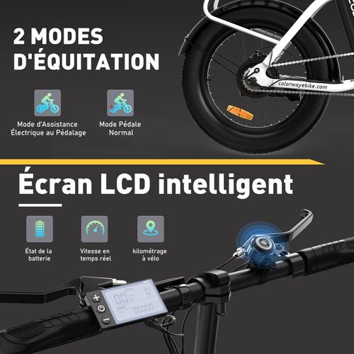 Colorway Vélo Électrique Pliable 20"*3.0 Gros Pneus, Batterie 36v 12ah, E-bike Pliant, Blanc