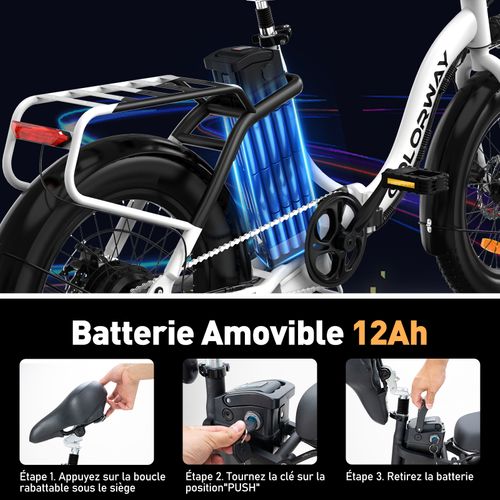 Colorway Vélo Électrique Pliable 20"*3.0 Gros Pneus, Batterie 36v 12ah, E-bike Pliant, Blanc