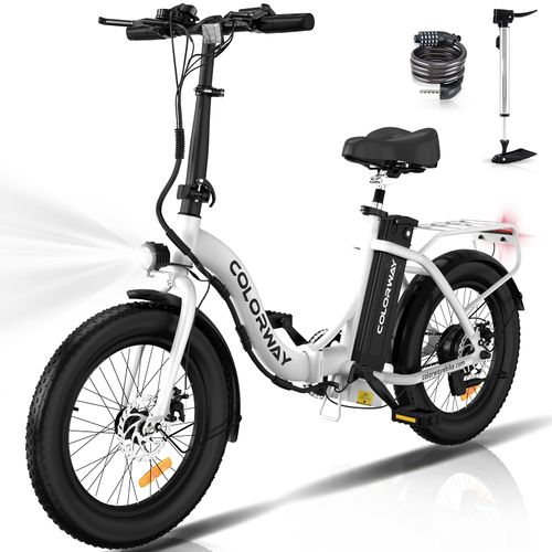Colorway Vélo Électrique Pliable 20"*3.0 Gros Pneus, Batterie 36v 12ah, E-bike Pliant, Blanc