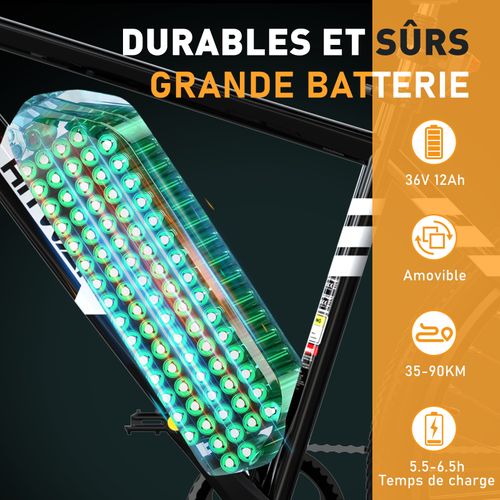 Hitway Vélo électrique Vae 27.5" Noir, Batterie Amovible 36v13ah, 7-vitesses, Vtt Ville E-bike