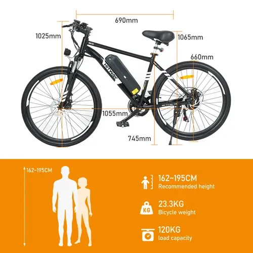 Hitway Vélo électrique Vae 27.5" Noir, Batterie Amovible 36v13ah, 7-vitesses, Vtt Ville E-bike