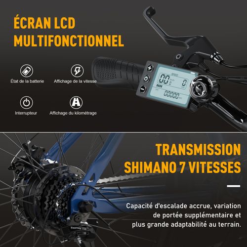 Hitway Vélo électrique Vae 27.5" Bleu, Batterie Amovible 36v13ah, 7-vitesses, Vtt Ville E-bike