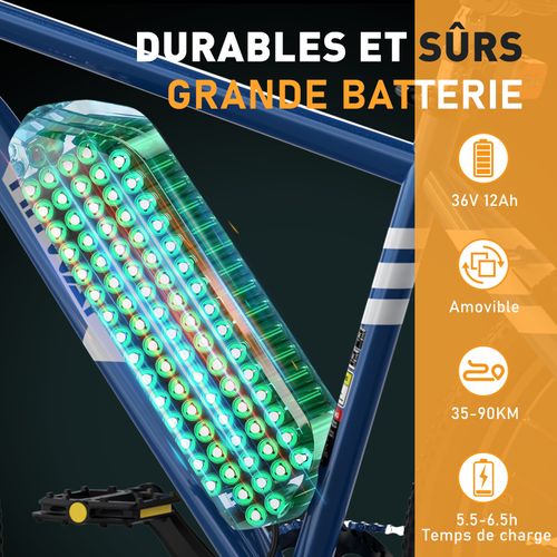Hitway Vélo électrique Vae 27.5" Bleu, Batterie Amovible 36v13ah, 7-vitesses, Vtt Ville E-bike