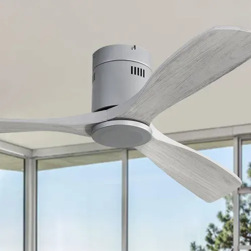 Ventilateur Plafond 52", 3 Pales Bois Sculpté, Moteur Réversible Silencieux, Sans Lumière