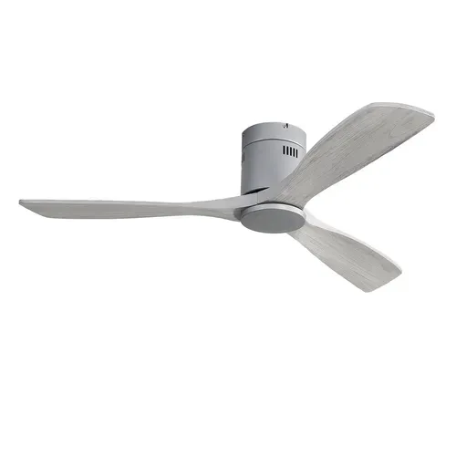 Ventilateur Plafond 52", 3 Pales Bois Sculpté, Moteur Réversible Silencieux, Sans Lumière