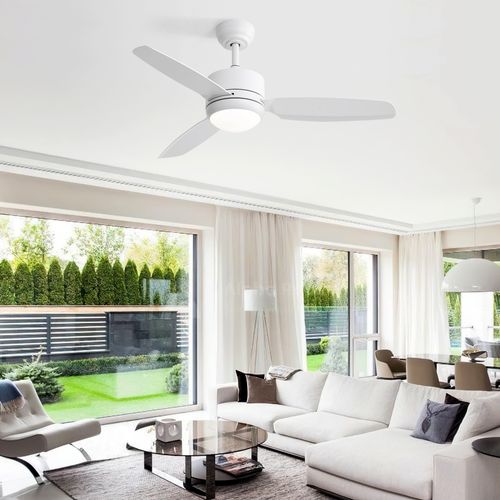 Ventilateur Plafond 46" Moderne, Lumière, 3 Pales Abs, Moteur Dc 6 Vitesses, Silencieux.