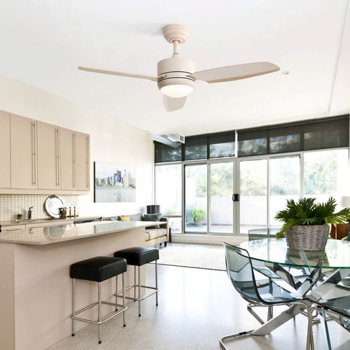 Ventilateur Plafond 46" Salon, Lumière, 3 Pales Abs, Moteur Dc 6 Vitesses Réversible, Télécommande.