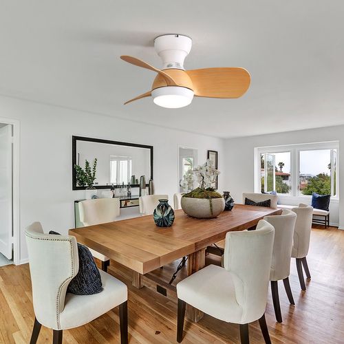 Ventilateur Plafond LED 23", 3 Pales Abs, Lumière Dimmable, Télécommande, Moteur Dc Silencieux