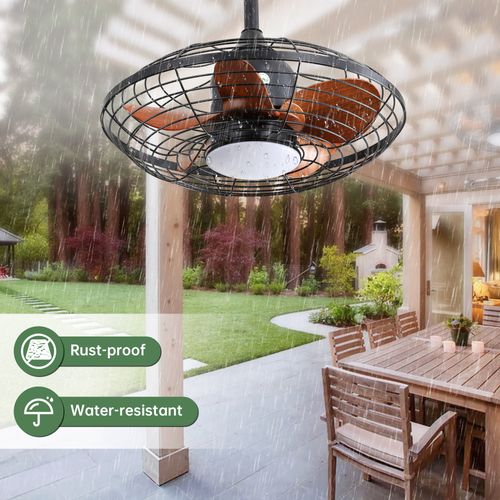Ventilateur Plafond Extérieur 20", 5 Pales Abs, LED 18w, Télécommande, Moteur Dc Patio Pergola