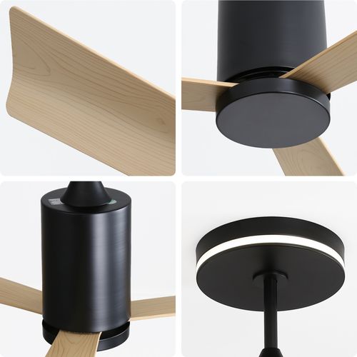Ventilateur Plafond 52", Moderne, Montage Affleurant, LED, 3 Pales Abs, Moteur Réversible Patio