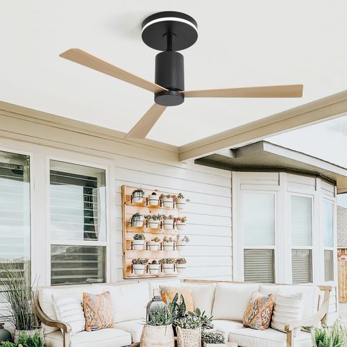 Ventilateur Plafond 52", Moderne, Montage Affleurant, LED, 3 Pales Abs, Moteur Réversible Patio