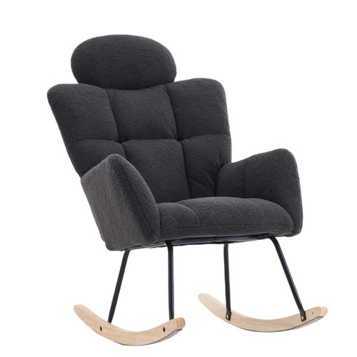 Aunekiv Fauteuil à Bascule Haut Dossier En Lin Pour Adultes Avec Poches