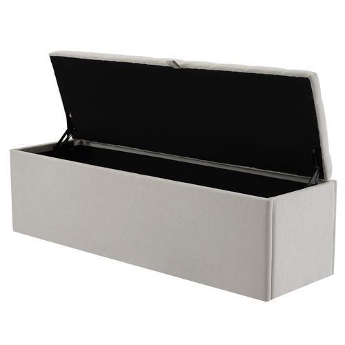 Banc Rembourré En Lin, 141x41,5x47 Cm (llh), Banc Avec Rangement, Tabouret De Lit, Gris Clair