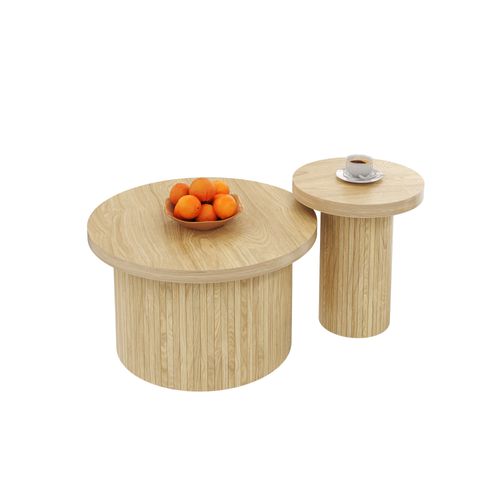 Table Basse Ronde Double,avec Lattes En Bois Naturel,table Multifonctionnelle Pour Salon