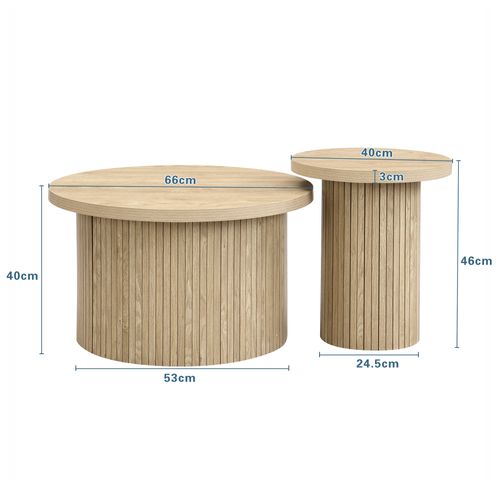 Table Basse Ronde Double,avec Lattes En Bois Naturel,table Multifonctionnelle Pour Salon