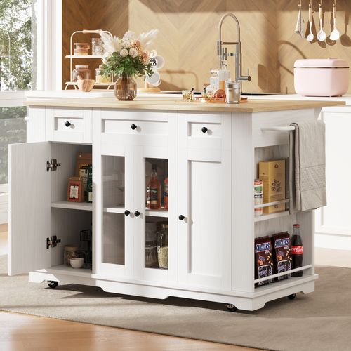 Îlot De Cuisine, Parois Amovibles, Armoire, Chariot De Salle à Manger, Buffet, Veinage Bois, Blanc