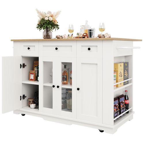 Îlot De Cuisine, Parois Amovibles, Armoire, Chariot De Salle à Manger, Buffet, Veinage Bois, Blanc