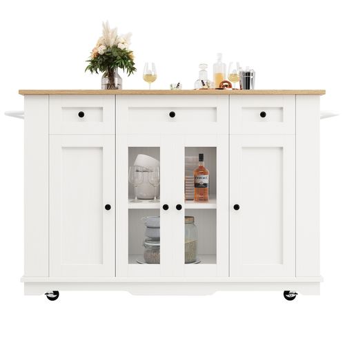 Îlot De Cuisine, Parois Amovibles, Armoire, Chariot De Salle à Manger, Buffet, Veinage Bois, Blanc