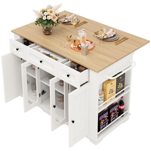 Îlot De Cuisine, Parois Amovibles, Armoire, Chariot De Salle à Manger, Buffet, Veinage Bois, Blanc