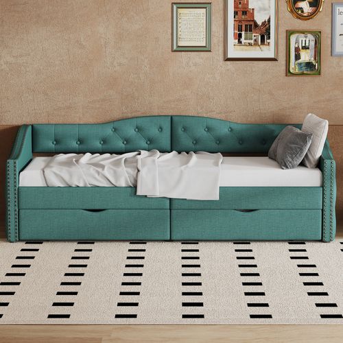 Lit banquette 90x200cm - avec 2 tiroirs - en bois massif - Gris