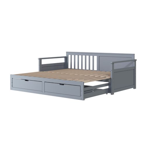 Lit Banquette Extensible 90 (180) X 190 CM En Pin Avec 2 Tiroirs Et Lit Gigogne, Gris