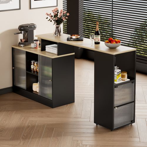 Table De Bar Extensible Avec Rangement, Table Moderne, Rotation Sans Levée, Grand Espace, Noir