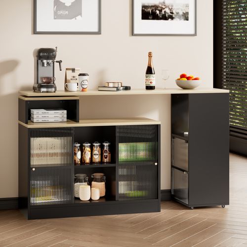 Table De Bar Extensible Avec Rangement, Table Moderne, Rotation Sans Levée, Grand Espace, Noir