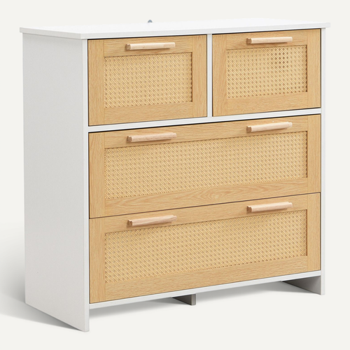 Commode En Rotin 4 Tiroirs, Meuble De Rangement, Dimensions : L80/d80/h38cm