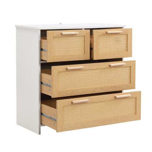 Commode En Rotin 4 Tiroirs, Meuble De Rangement, Dimensions : L80/d80/h38cm