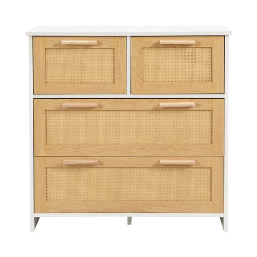 Commode En Rotin 4 Tiroirs, Meuble De Rangement, Dimensions : L80/d80/h38cm