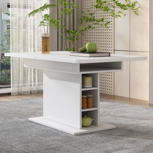 Table à Manger Extensible (1 Pièce), Table En Aggloméré Blanche Avec Rangement