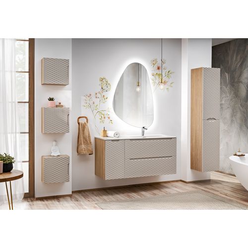 Meuble Mural Qubik 35x35 cm Beige Et Chêne Huilé