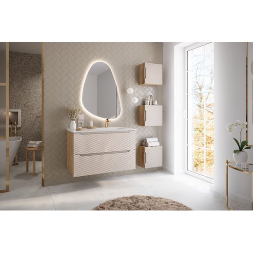 Meuble Mural Qubik 35x35 cm Beige Et Chêne Huilé