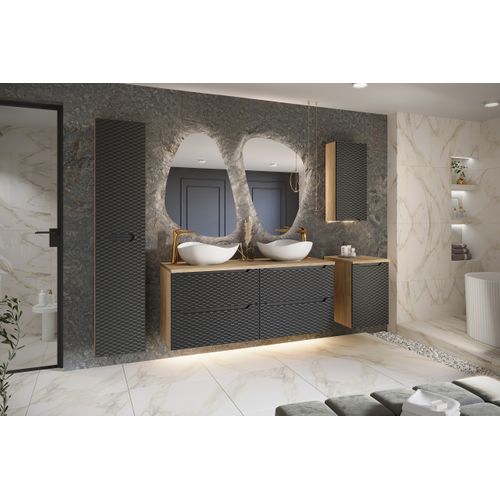 Colonne, Meuble Haut 2 Portes Noir Mat Et Chêne Huilé – Rangement Pratique Et Élégant