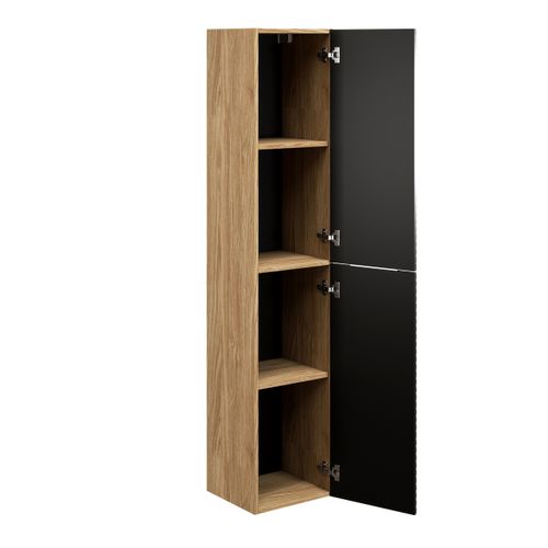 Colonne, Meuble Haut 2 Portes Noir Mat Et Chêne Huilé – Rangement Pratique Et Élégant