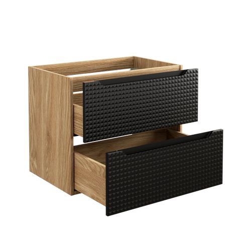 Meuble Sous Lavabo 70 cm 2 Tiroirs, Design Contemporain Noir Et Oiled Oak