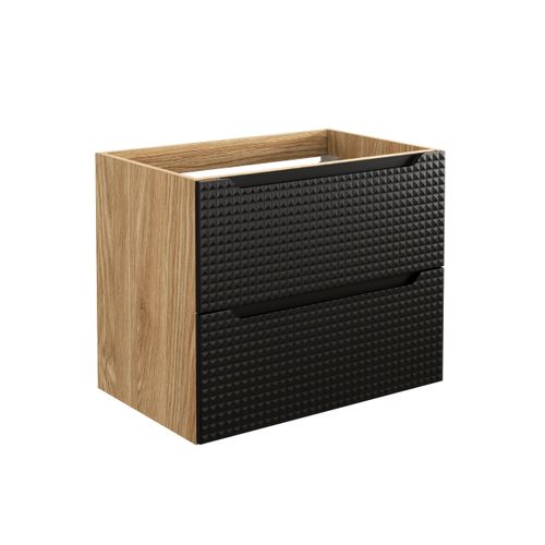 Meuble Sous Lavabo 70 cm 2 Tiroirs, Design Contemporain Noir Et Oiled Oak